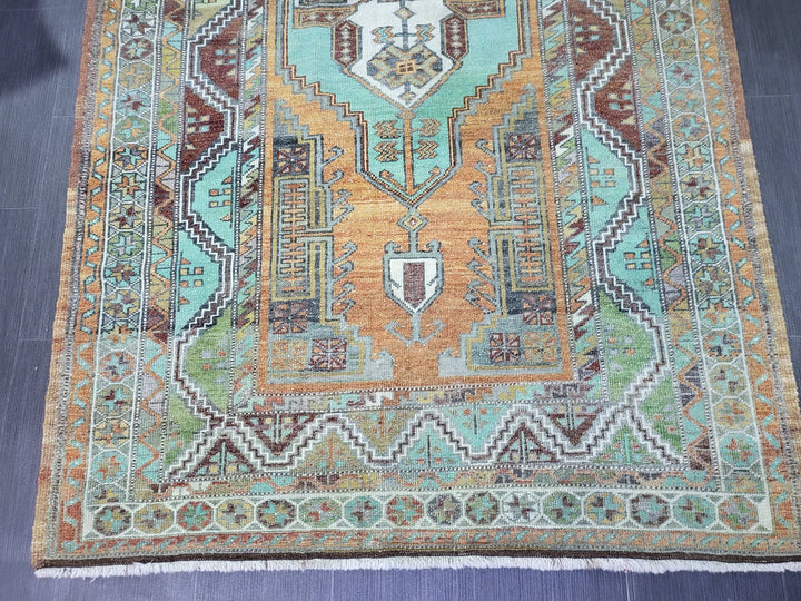 Orange Turkish Runner Rug 4' 8" x 7' 9" Hand-Knotted | No. WR17131