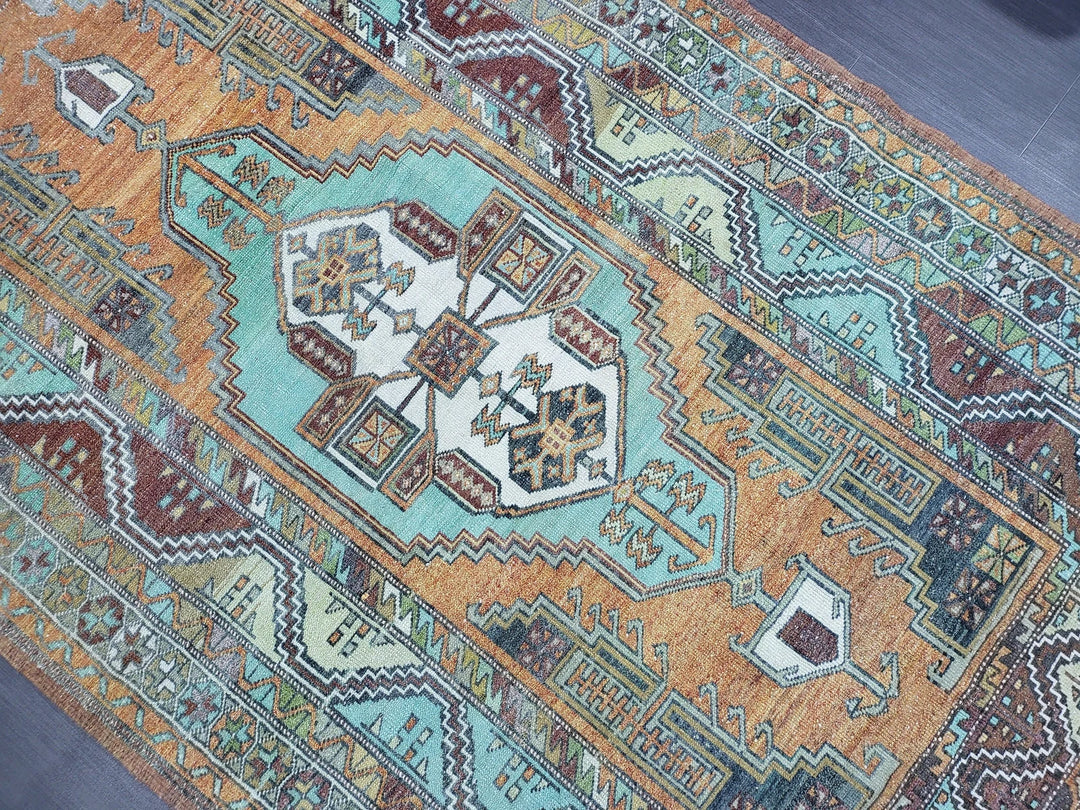 Orange Turkish Runner Rug 4' 8" x 7' 9" Hand-Knotted | No. WR17131