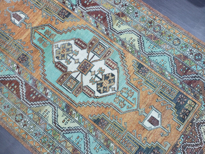 Orange Turkish Runner Rug 4' 8" x 7' 9" Hand-Knotted | No. WR17131