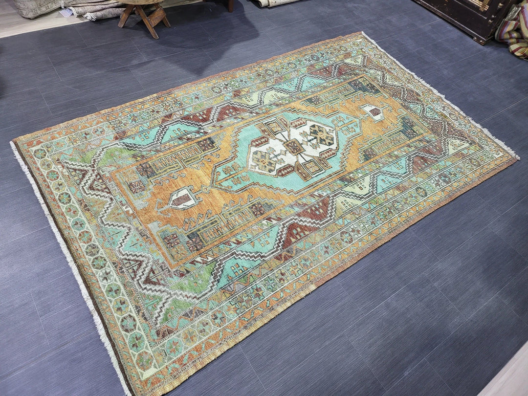 Orange Turkish Runner Rug 4' 8" x 7' 9" Hand-Knotted | No. WR17131