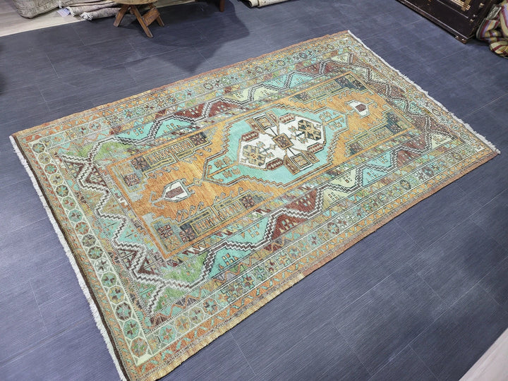 Orange Turkish Runner Rug 4' 8" x 7' 9" Hand-Knotted | No. WR17131