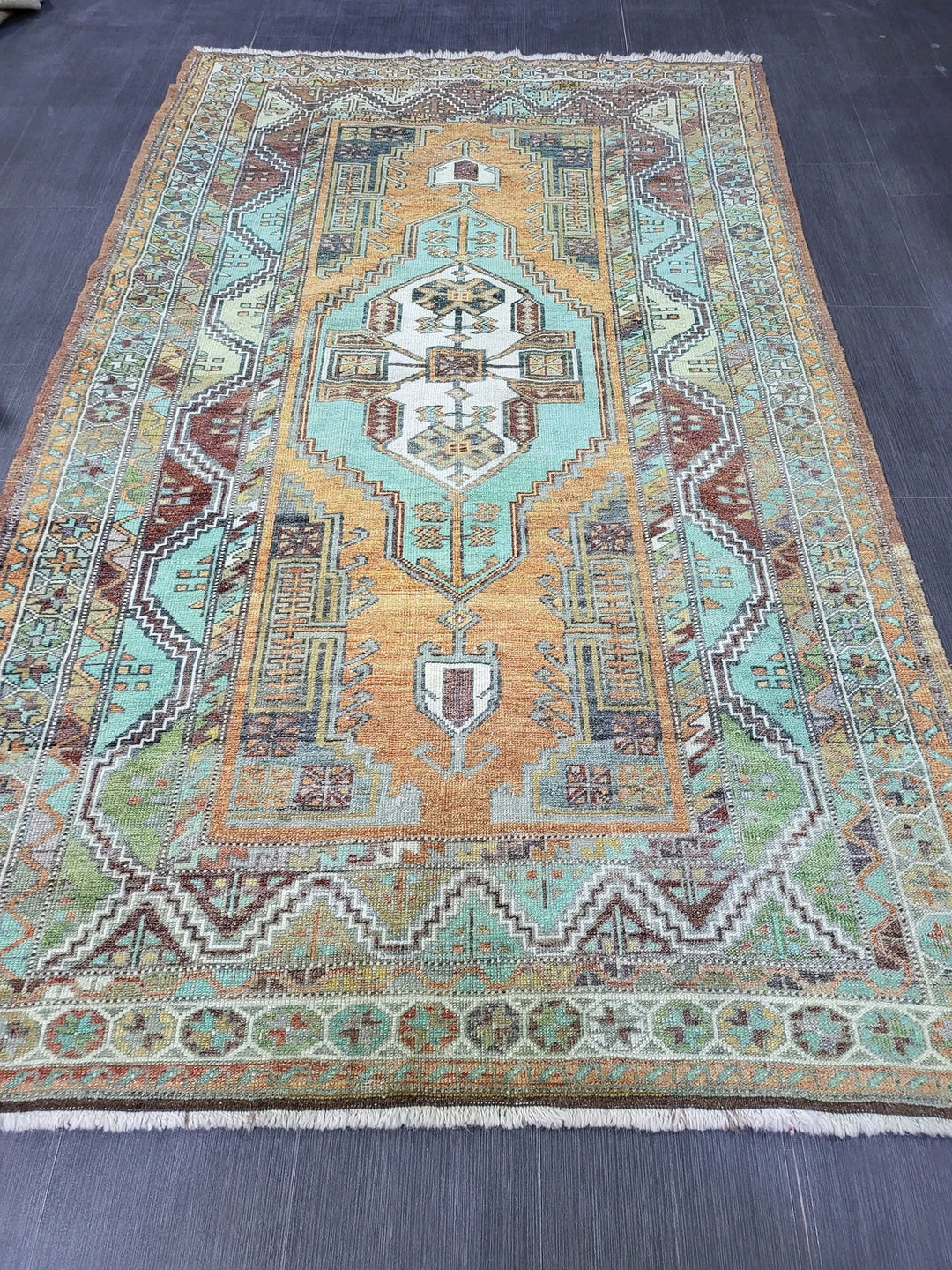 Orange Turkish Runner Rug 4' 8" x 7' 9" Hand-Knotted | No. WR17131