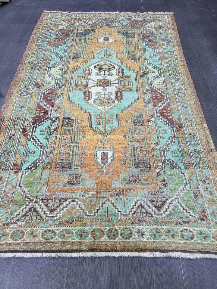 Orange Turkish Runner Rug 4' 8" x 7' 9" Hand-Knotted | No. WR17131