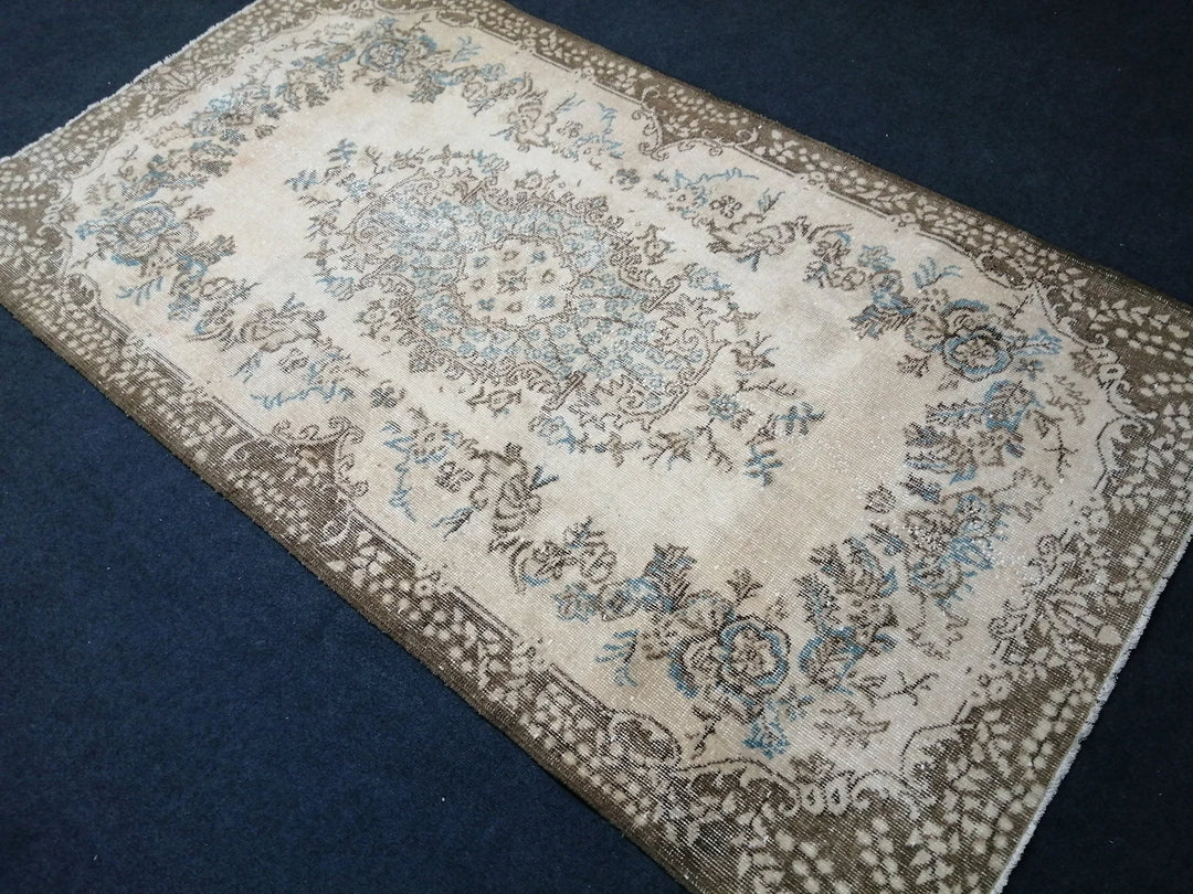 Blue Turkish Runner Rug 4' x 7' 2" Hand-Knotted | No. WR17305