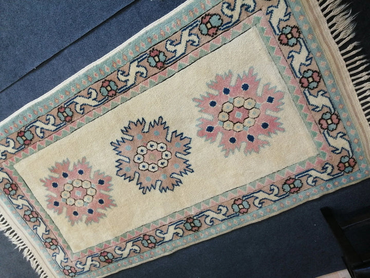 Beige Turkish Runner Rug 3' x 5' 2" Hand-Knotted | No. WR17934