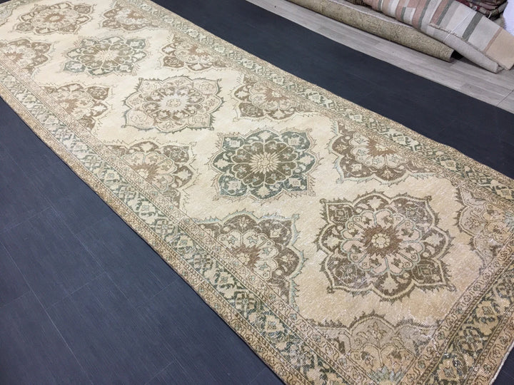 Beige Turkish Runner Rug 4' 9" x 14' 2" Hand-Knotted | No. WR18030