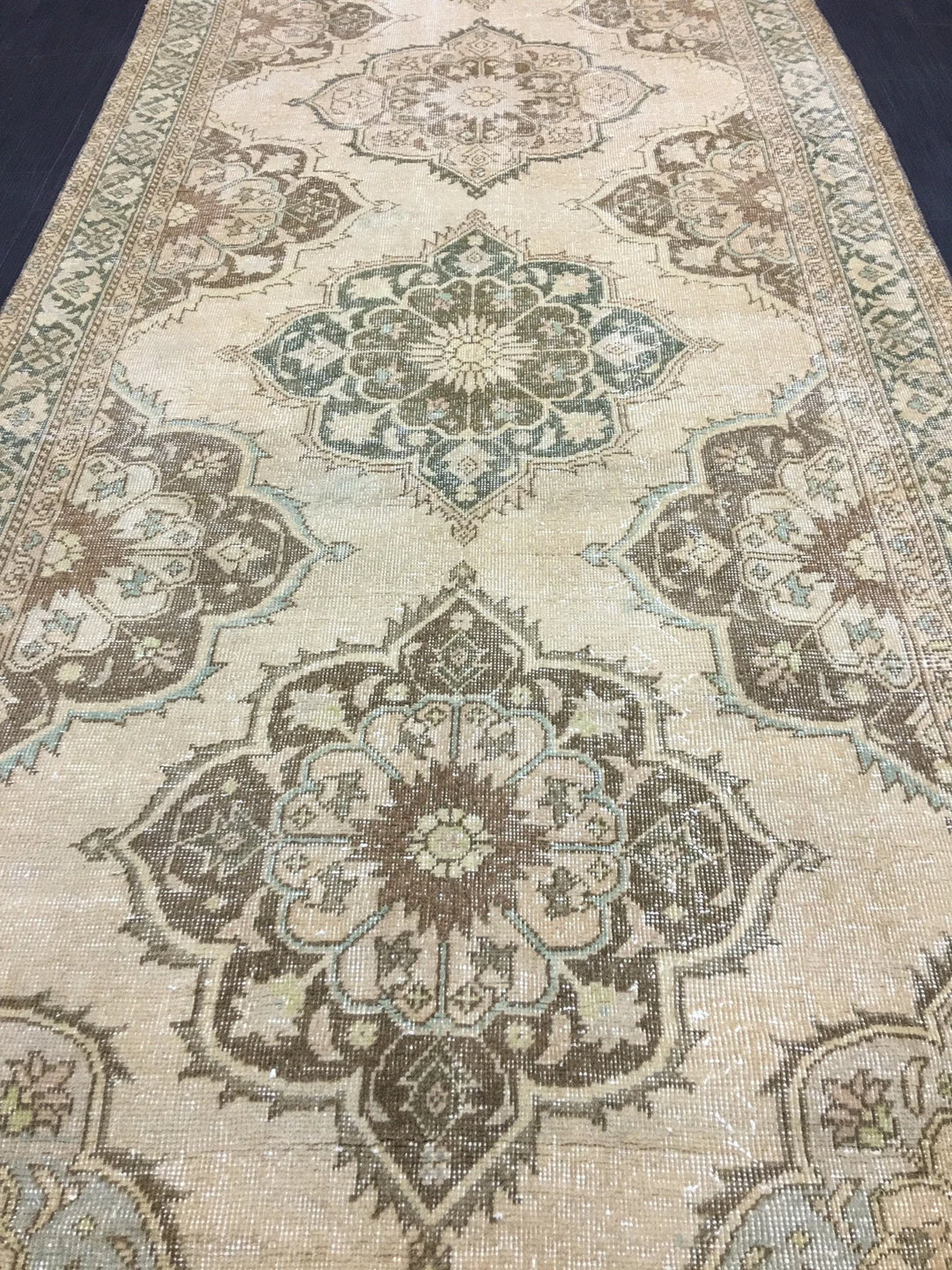 Beige Turkish Runner Rug 4' 9" x 14' 2" Hand-Knotted | No. WR18030