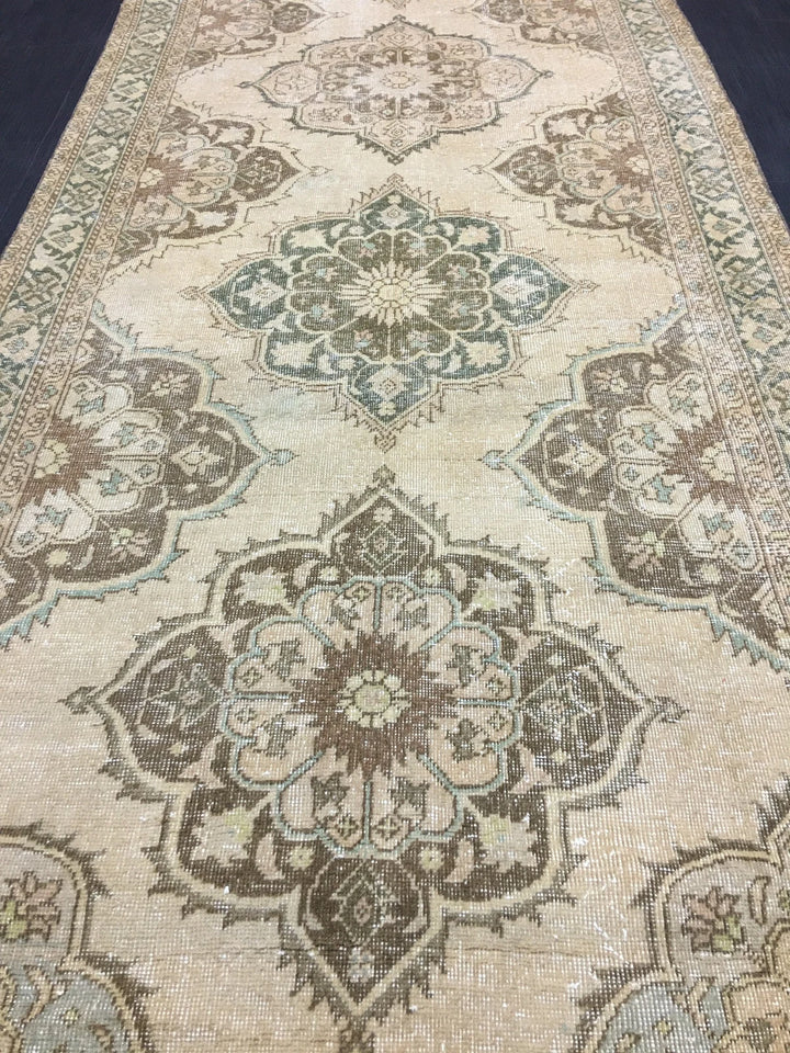 Beige Turkish Runner Rug 4' 9" x 14' 2" Hand-Knotted | No. WR18030