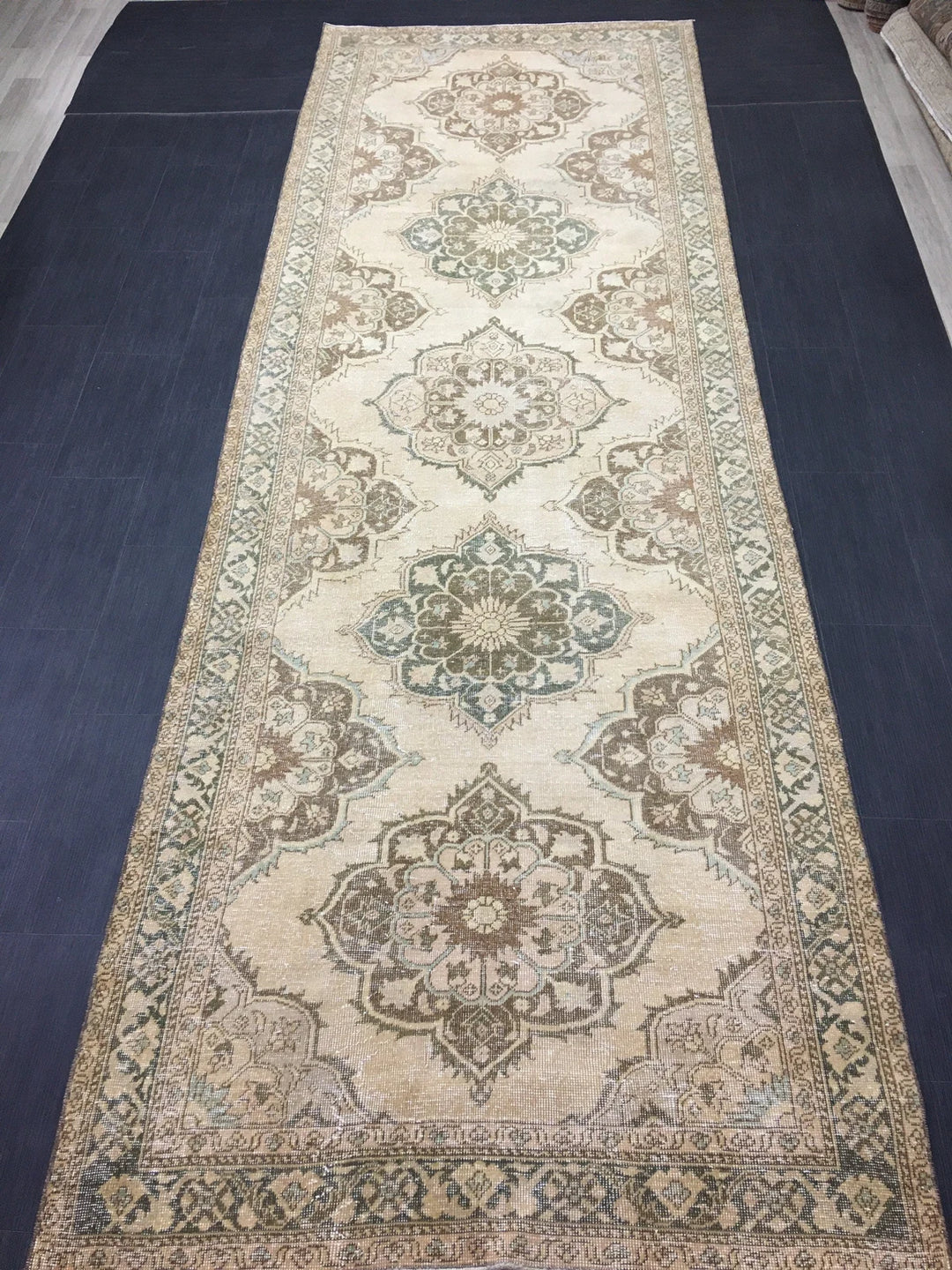 Beige Turkish Runner Rug 4' 9" x 14' 2" Hand-Knotted | No. WR18030