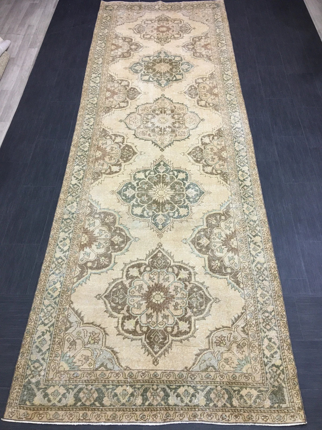 Beige Turkish Runner Rug 4' 9" x 14' 2" Hand-Knotted | No. WR18030