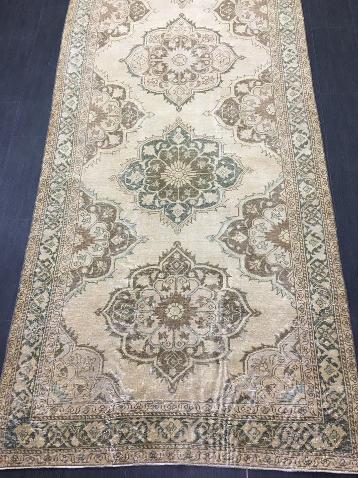 Beige Turkish Runner Rug 4' 9" x 14' 2" Hand-Knotted | No. WR18030