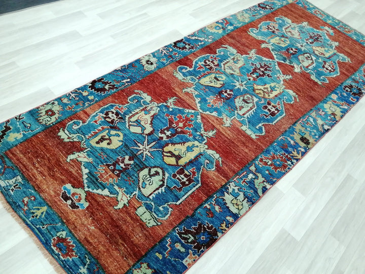 Beige Turkish Runner Rug 4' 2" x 10' 5" Hand-Knotted | No. WR18676