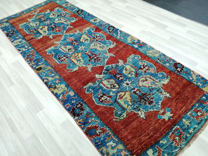 Beige Turkish Runner Rug 4' 2" x 10' 5" Hand-Knotted | No. WR18676