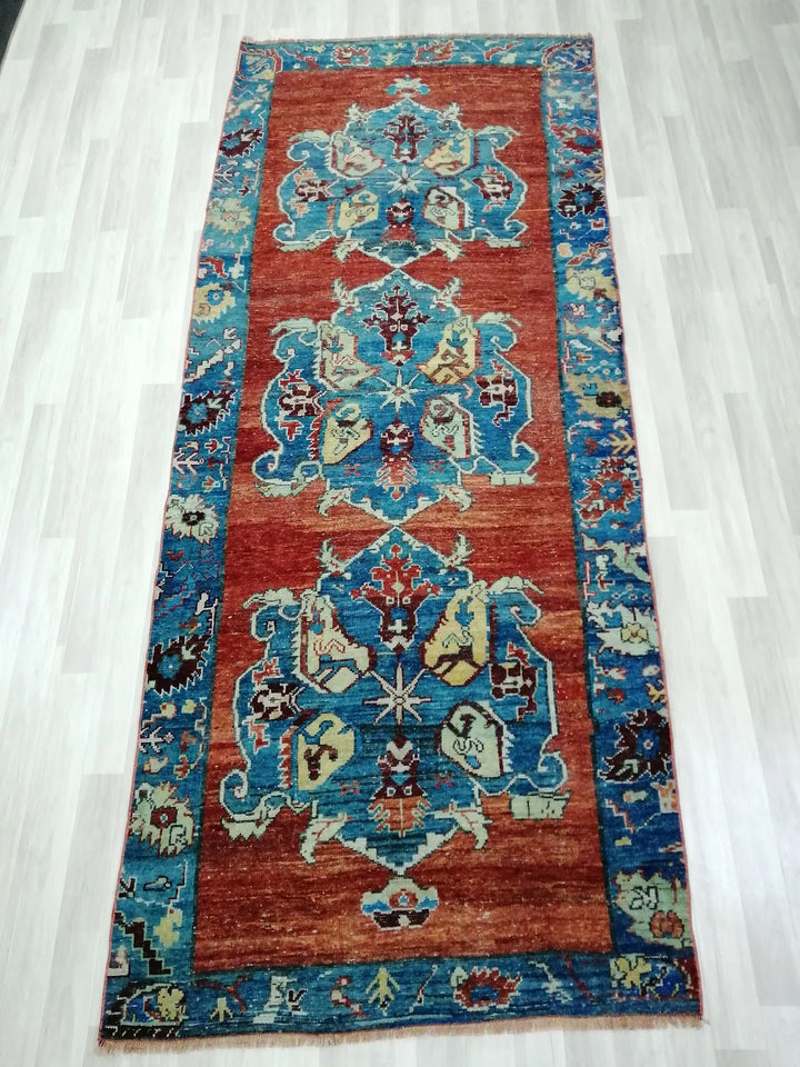 Beige Turkish Runner Rug 4' 2" x 10' 5" Hand-Knotted | No. WR18676