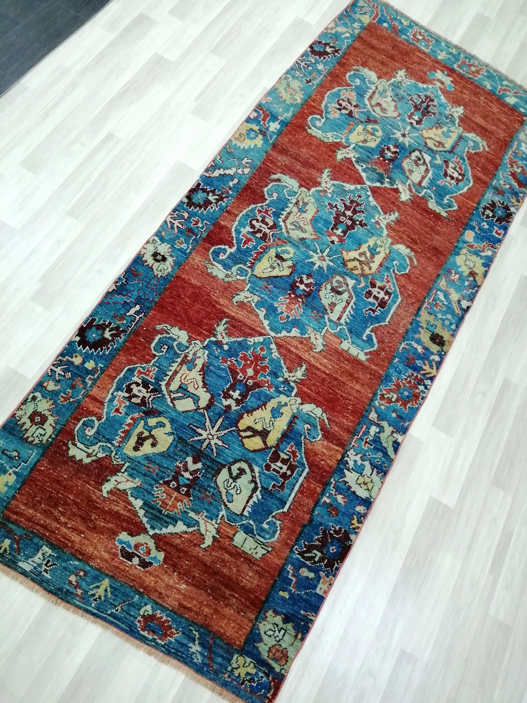 Beige Turkish Runner Rug 4' 2" x 10' 5" Hand-Knotted | No. WR18676