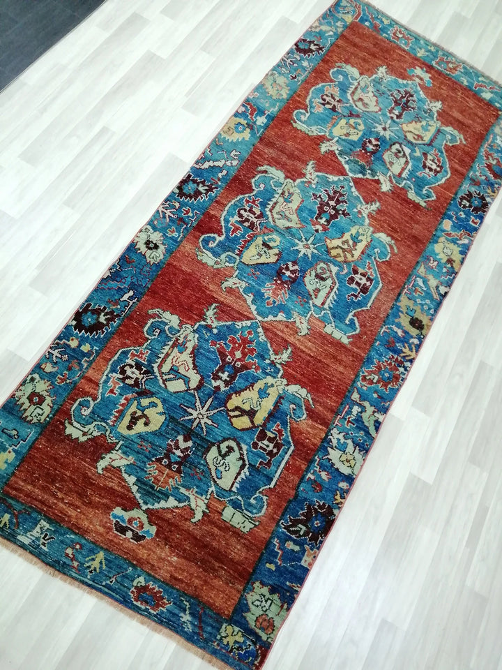 Beige Turkish Runner Rug 4' 2" x 10' 5" Hand-Knotted | No. WR18676
