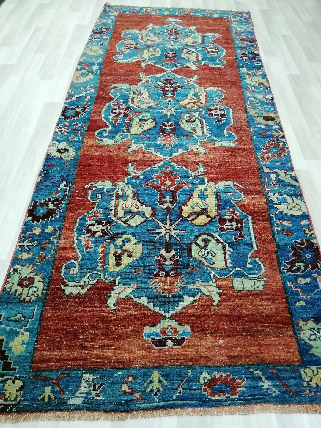 Beige Turkish Runner Rug 4' 2" x 10' 5" Hand-Knotted | No. WR18676