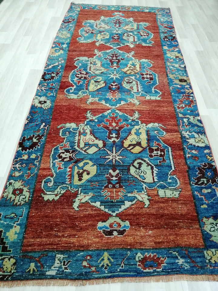 Beige Turkish Runner Rug 4' 2" x 10' 5" Hand-Knotted | No. WR18676
