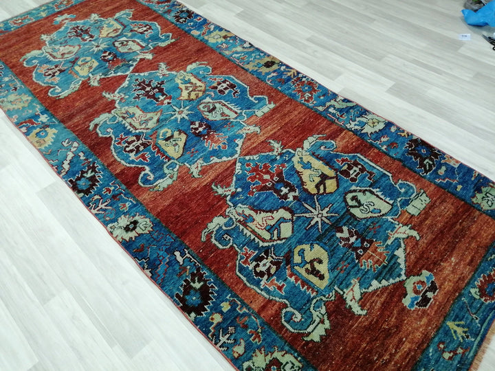 Beige Turkish Runner Rug 4' 2" x 10' 5" Hand-Knotted | No. WR18676