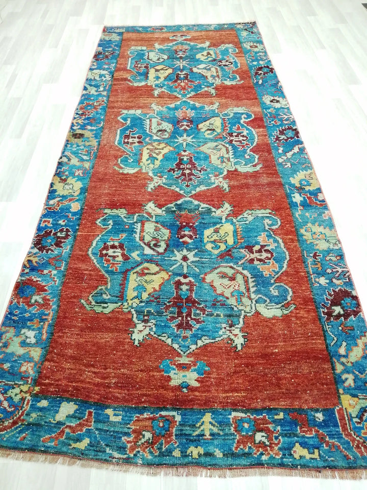 Beige Turkish Runner Rug 4' 2" x 10' 5" Hand-Knotted | No. WR18676