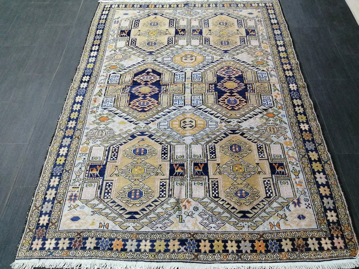 Beige Turkish Runner Rug 4' 5" x 5' 11" Hand-Knotted | No. WR19092