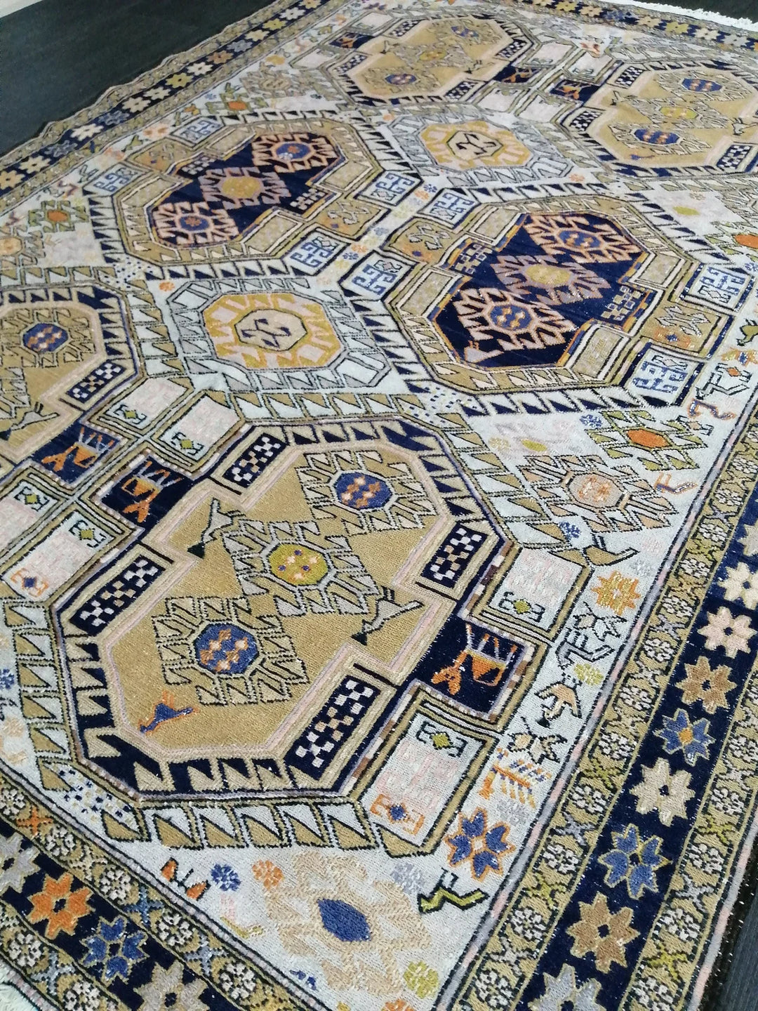 Beige Turkish Runner Rug 4' 5" x 5' 11" Hand-Knotted | No. WR19092