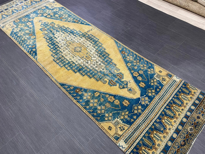 Blue Turkish Runner Rug 2' 10" x 9' 5" Hand-Knotted | No. WR19726