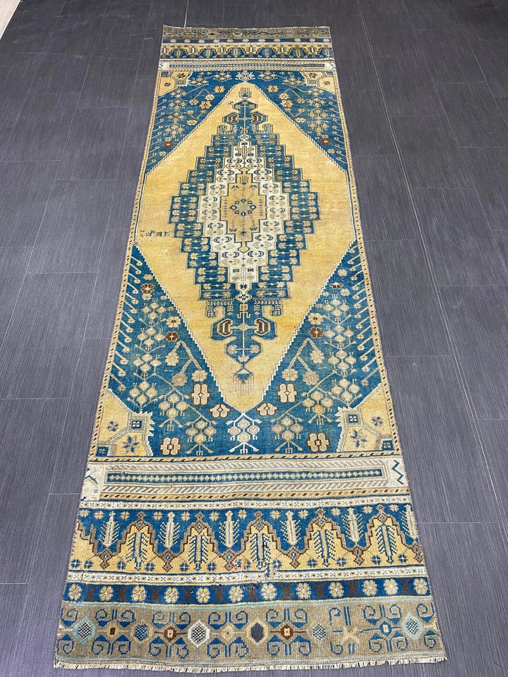 Blue Turkish Runner Rug 2' 10" x 9' 5" Hand-Knotted | No. WR19726