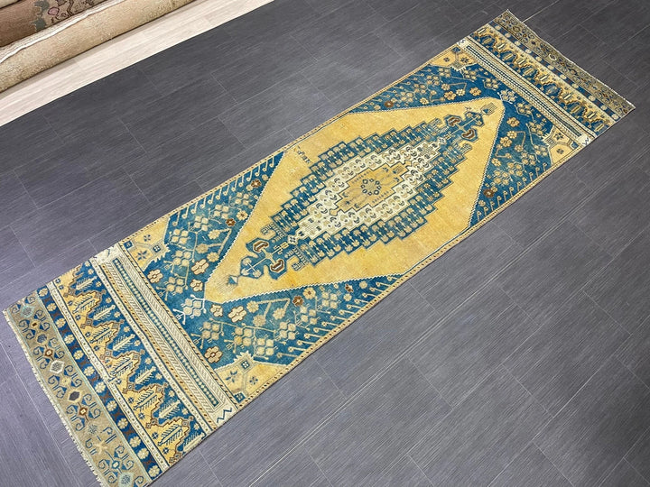 Blue Turkish Runner Rug 2' 10" x 9' 5" Hand-Knotted | No. WR19726