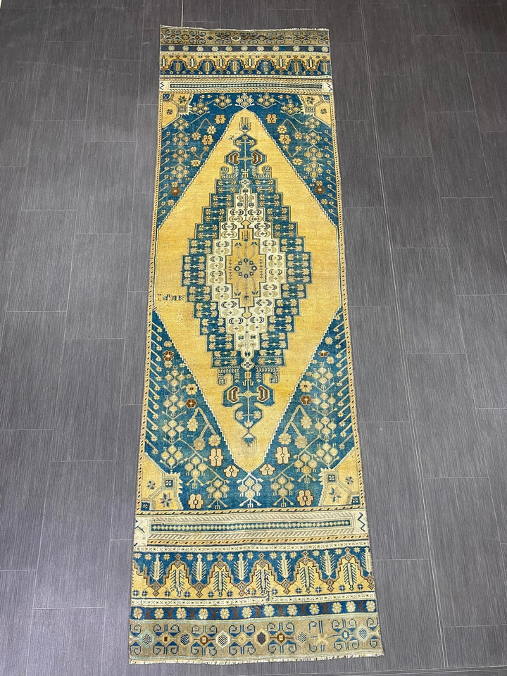 Blue Turkish Runner Rug 2' 10" x 9' 5" Hand-Knotted | No. WR19726