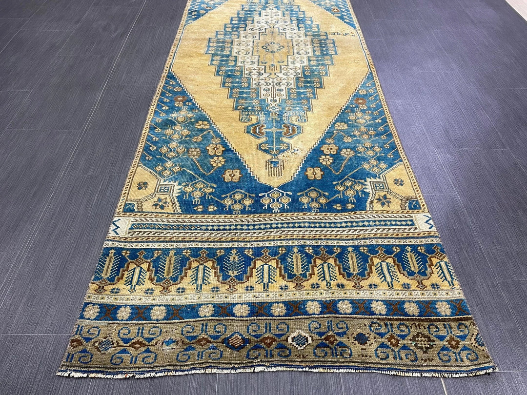 Blue Turkish Runner Rug 2' 10" x 9' 5" Hand-Knotted | No. WR19726