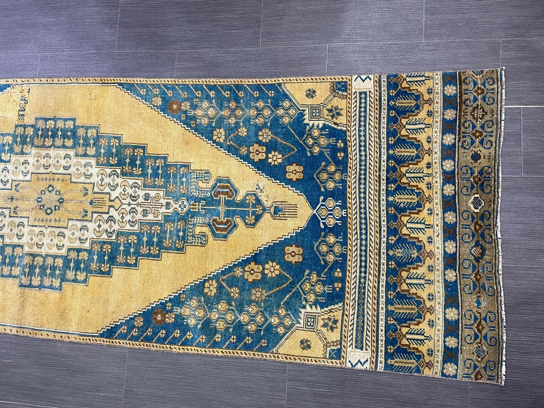 Blue Turkish Runner Rug 2' 10" x 9' 5" Hand-Knotted | No. WR19726