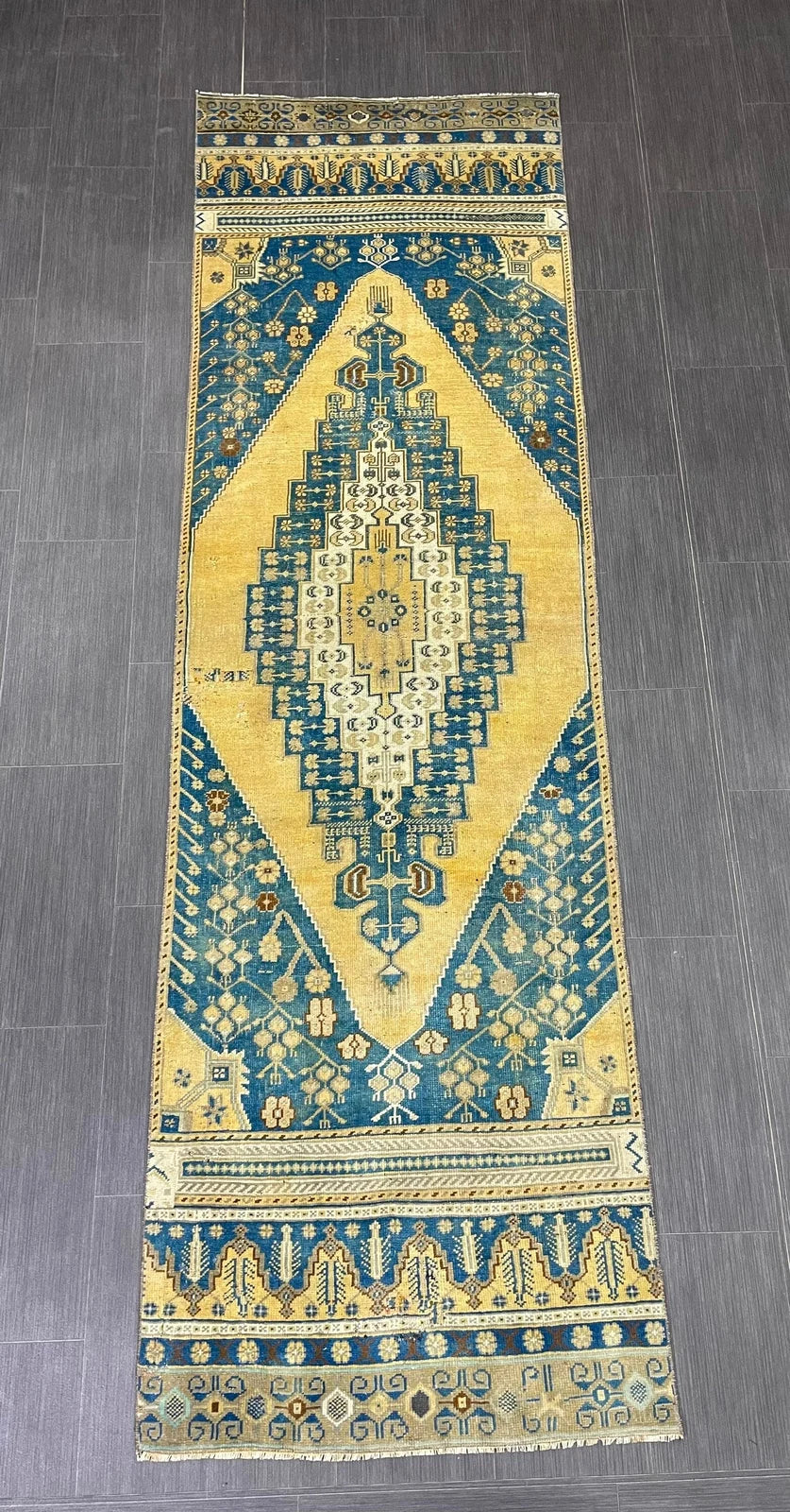 Blue Turkish Runner Rug 2' 10" x 9' 5" Hand-Knotted | No. WR19726