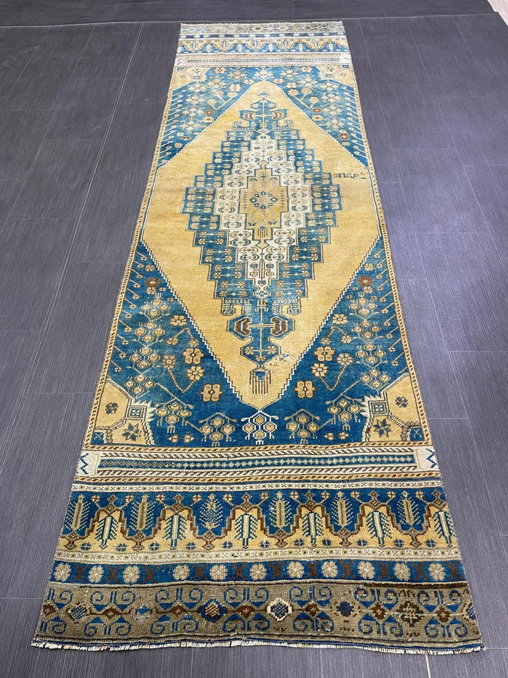 Blue Turkish Runner Rug 2' 10" x 9' 5" Hand-Knotted | No. WR19726
