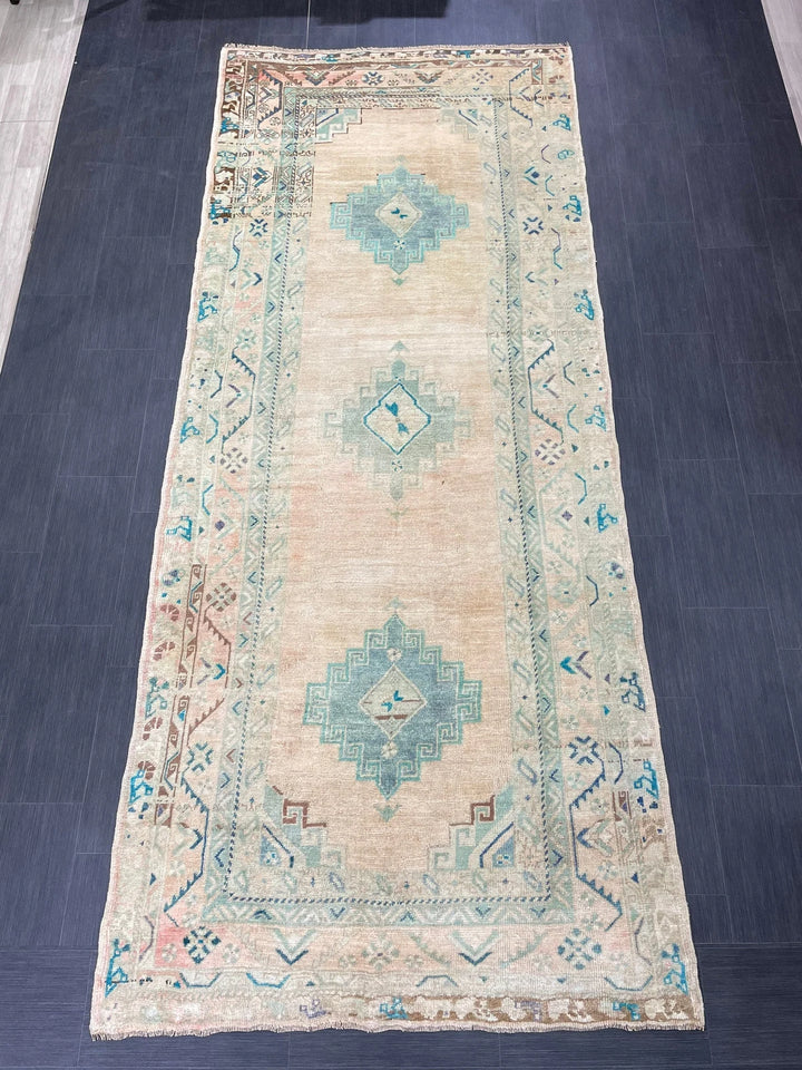 Beige Turkish Runner Rug 4' 8" x 11' 6" Hand-Knotted | No. WR19945