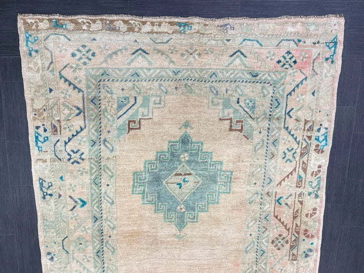 Beige Turkish Runner Rug 4' 8" x 11' 6" Hand-Knotted | No. WR19945