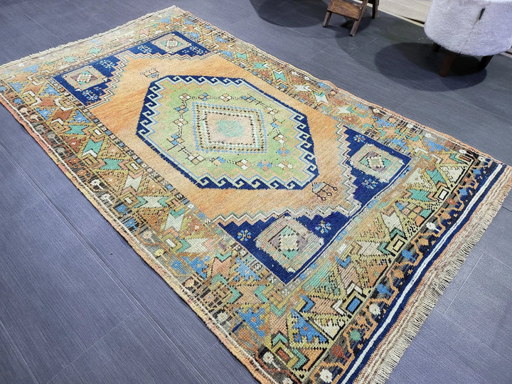 Blue Turkish Runner Rug 3' 6" x 6' 1" Hand-Knotted | No. WR20079