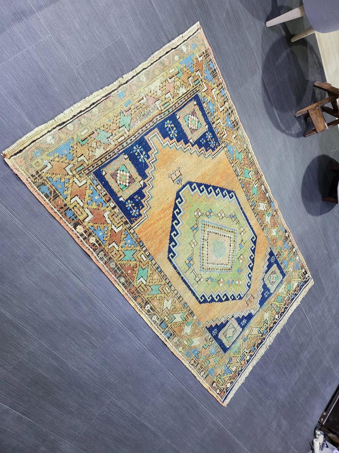 Blue Turkish Runner Rug 3' 6" x 6' 1" Hand-Knotted | No. WR20079