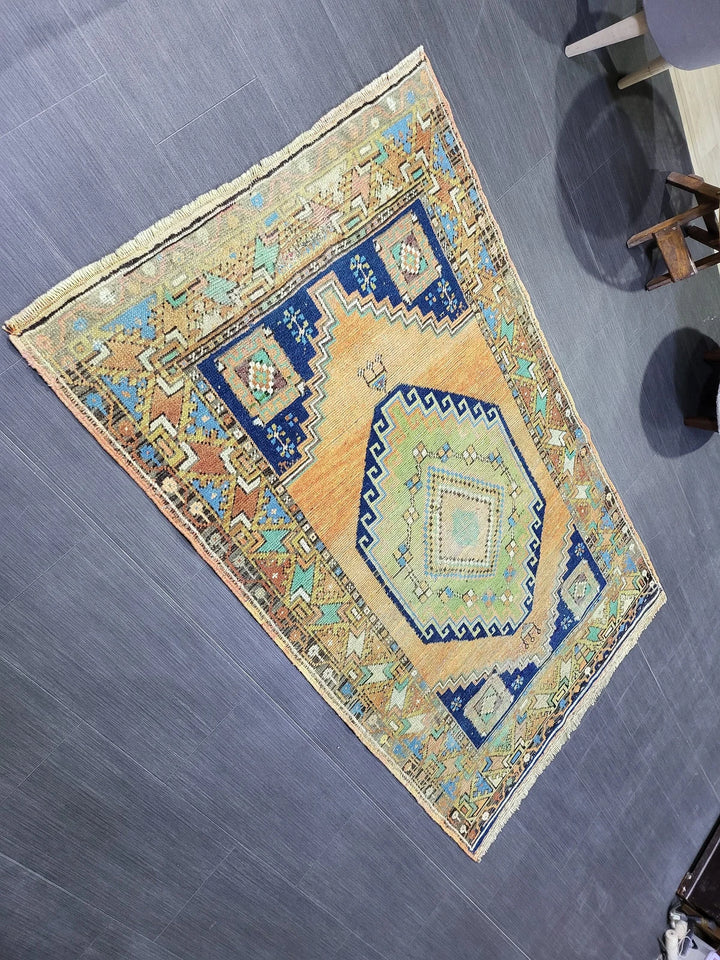 Blue Turkish Runner Rug 3' 6" x 6' 1" Hand-Knotted | No. WR20079