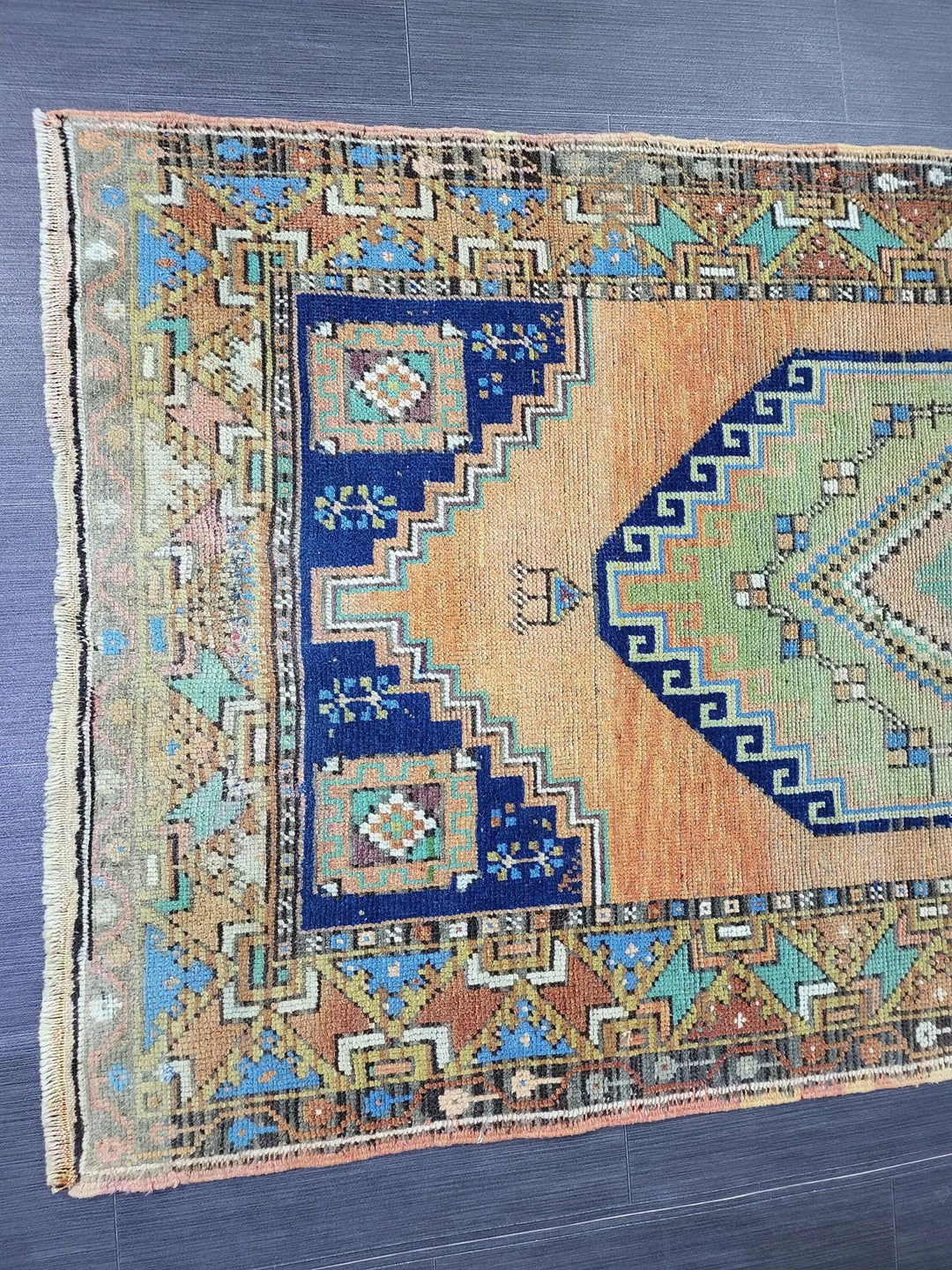 Blue Turkish Runner Rug 3' 6" x 6' 1" Hand-Knotted | No. WR20079