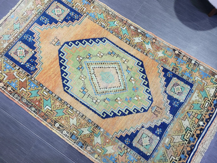 Blue Turkish Runner Rug 3' 6" x 6' 1" Hand-Knotted | No. WR20079