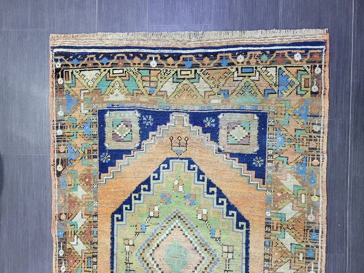 Blue Turkish Runner Rug 3' 6" x 6' 1" Hand-Knotted | No. WR20079