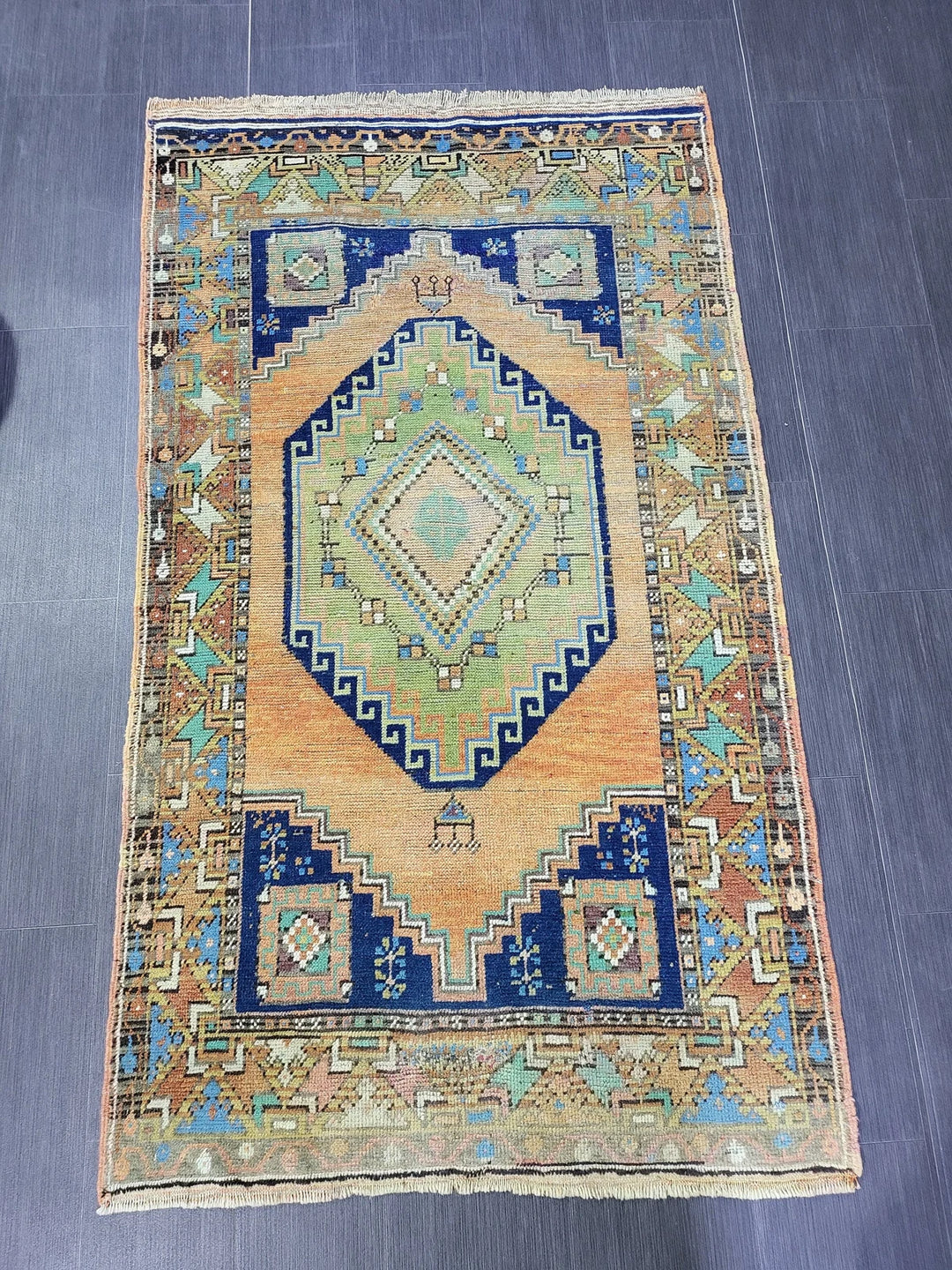 Blue Turkish Runner Rug 3' 6" x 6' 1" Hand-Knotted | No. WR20079