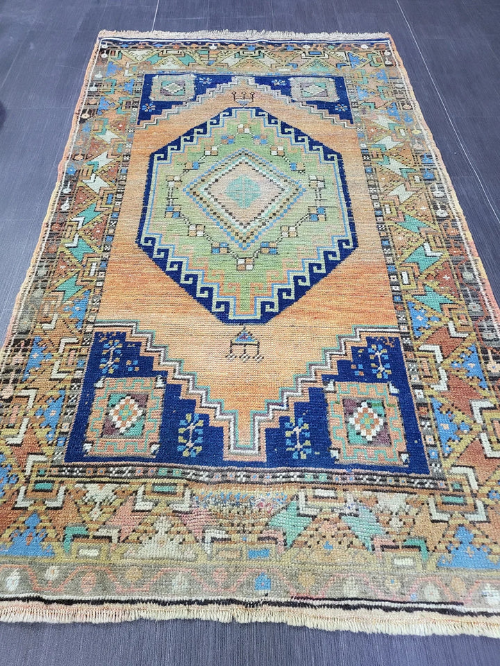 Blue Turkish Runner Rug 3' 6" x 6' 1" Hand-Knotted | No. WR20079