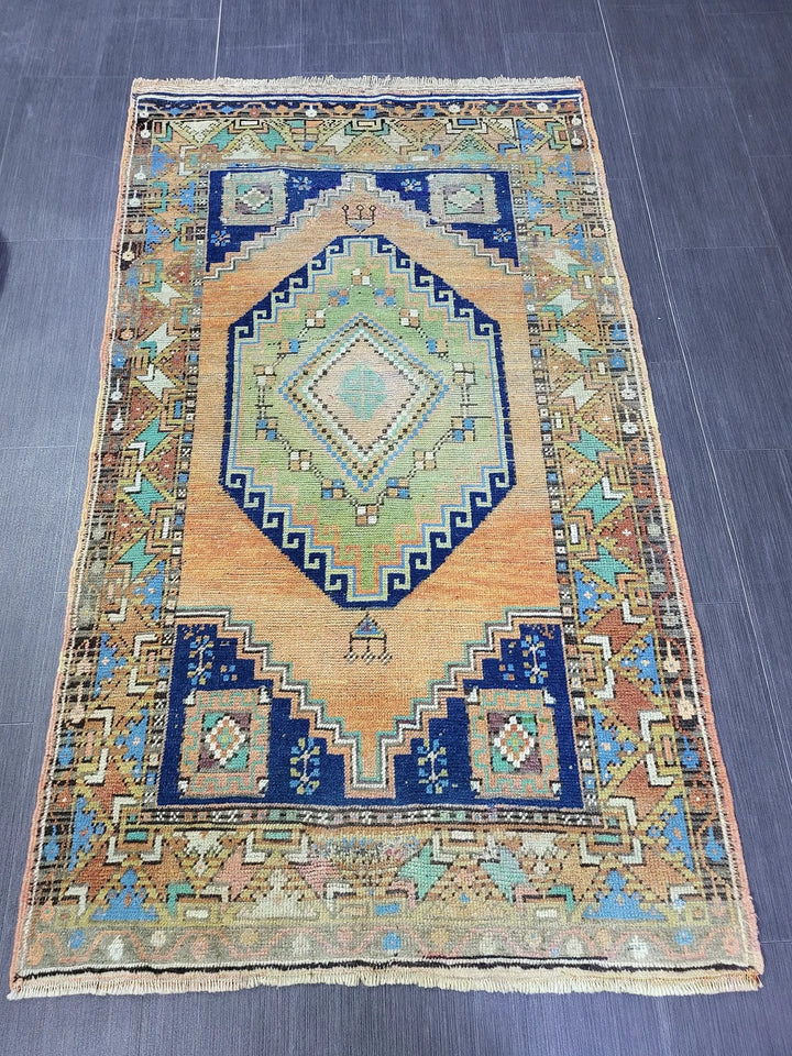 Blue Turkish Runner Rug 3' 6" x 6' 1" Hand-Knotted | No. WR20079