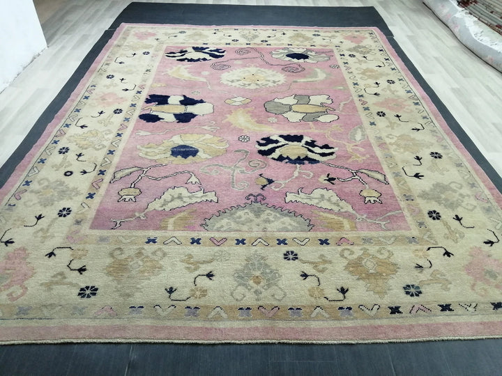 Beige Turkish Runner Rug 9' 2" x 11' 9" Hand-Knotted | No. WR20262
