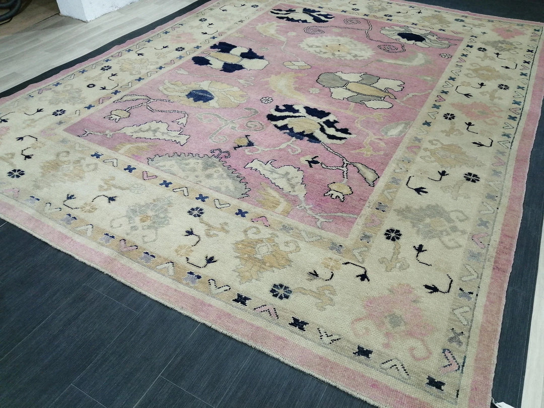 Beige Turkish Runner Rug 9' 2" x 11' 9" Hand-Knotted | No. WR20262