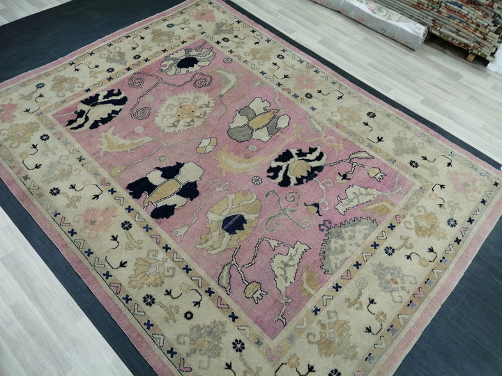 Beige Turkish Runner Rug 9' 2" x 11' 9" Hand-Knotted | No. WR20262