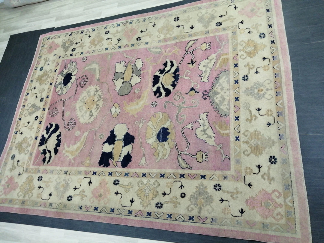 Beige Turkish Runner Rug 9' 2" x 11' 9" Hand-Knotted | No. WR20262