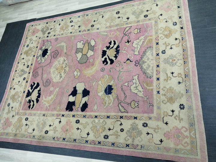 Beige Turkish Runner Rug 9' 2" x 11' 9" Hand-Knotted | No. WR20262